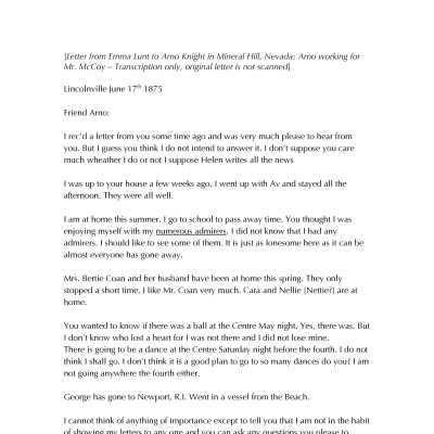 Knight Collection - 1875 Letter