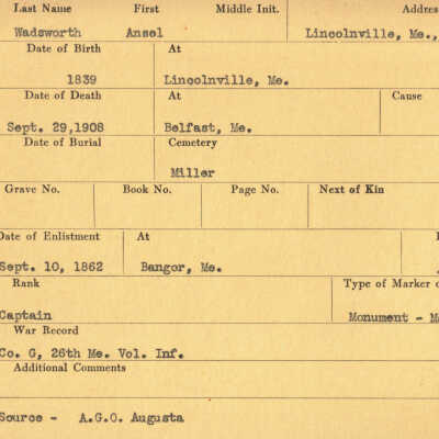 Ansel Wadsworth Military Records