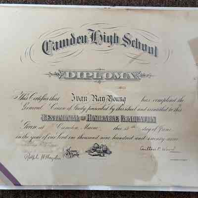 Diploma from Camden High School to Ivan Ray Young 1929