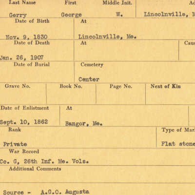 Military records of George W. Gerry who served in the Civil War.