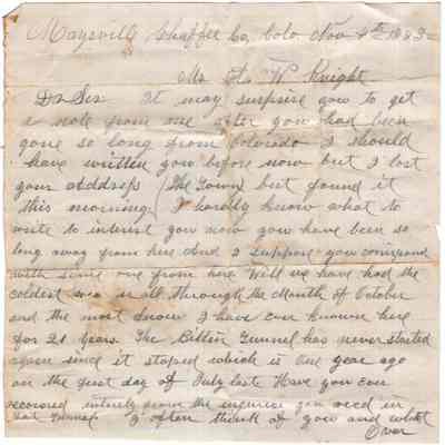 Knight Collection - 1883 Letter