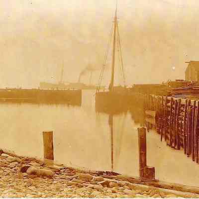 Wharf system at Beach: steamboat in background