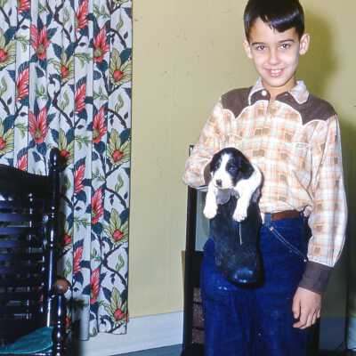 1956 - David with Puppy in Boot