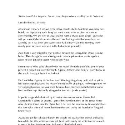 Knight Collection - 1880 Letter