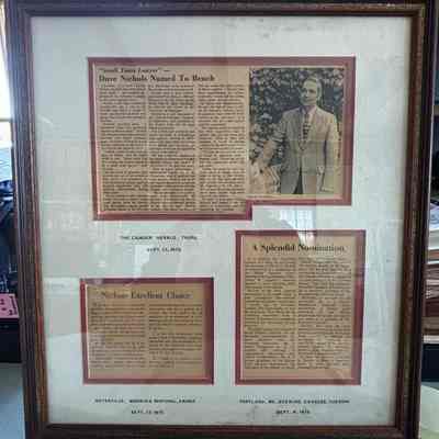 Framed News Clippings re: David Nichols Nomination to the Maine Supreme Court
