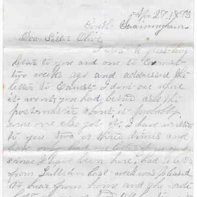 Knight Collection - 1873 Letter