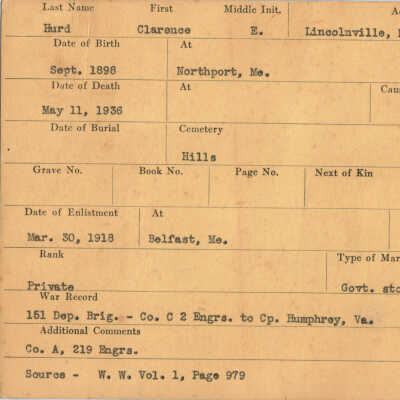 Clarence E. Hurd Military Records