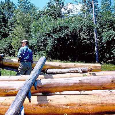 Roger Heald & Fred Young loading poles - August, 1953
