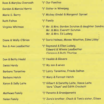 Memorial Flower Lists