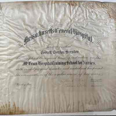 Diploma from Massachusetts General Hospital to Everett Gordon Scruton 1898