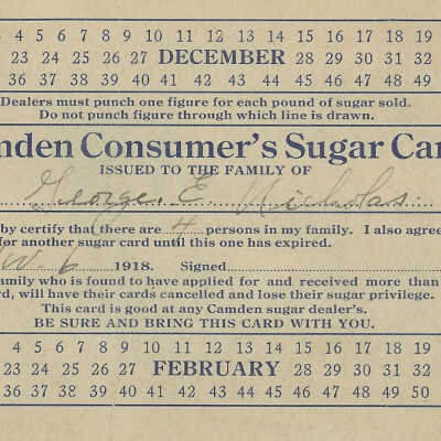 Sugar Rationing Card