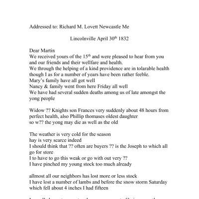 1832 letter Richard Lovett