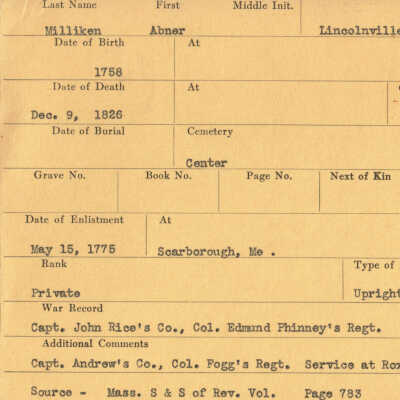 Abner Milliken Military Records