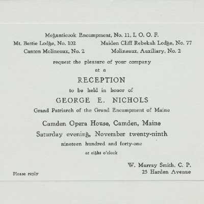 Invitation to reception for George E. Nichols