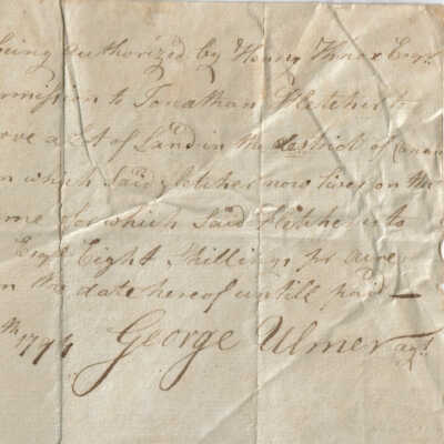 Land Permit - George Ulmer to Jonathan Fletcher 1794