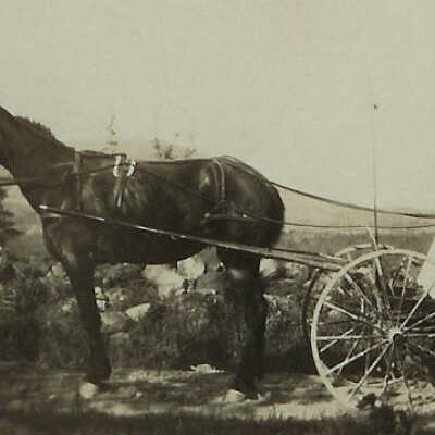 Clarice Henderson at left, Clarice's grandmother in wagon