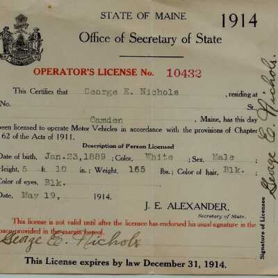 Operator's License issued to George E. Nichols