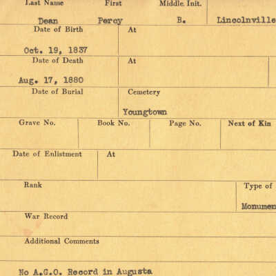 Percy B. Dean Military Records