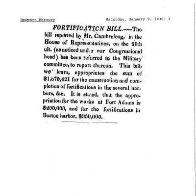 1836 NM Appropriations for Fort Adams