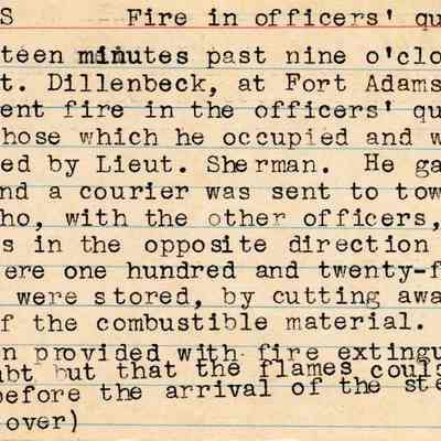Fort Adams: Fire in officers' quarters.