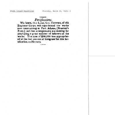 1825 RI Republican Appropriation for Fort Adams