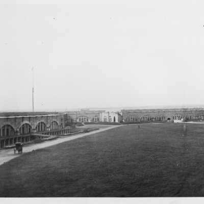 Inside Fort Adams Facing North (horse and carriage on road)
