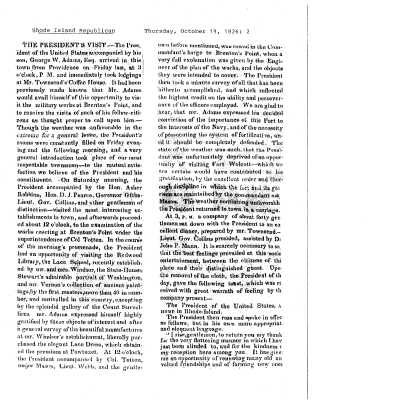 1826 RI Republican Pres. John Q. Adams Visit