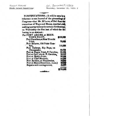 1825 RI Republican Fortress Appropriations