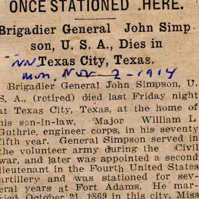 Fort Adams: John Simpson U. S. A dies in Texas city