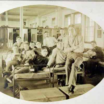 Group of men in barracks