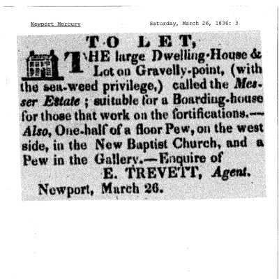 1836 NM Dwelling House on Gravelly Point To Let