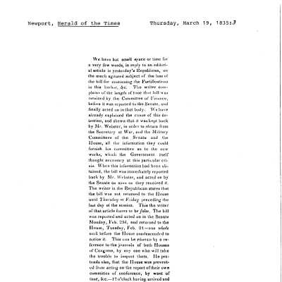 1835 Herald of the Times Appropriations Controversy in Congress