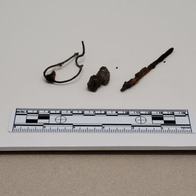 Iron nail, wire and pc. Of wood. 1976