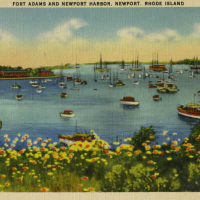 Vintage 3.5" x 5.5" Fort Adams & Newport Harbor American Art Postcard (2)