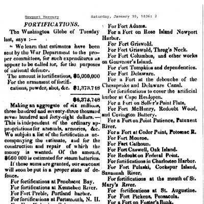 1836 NM Proposed Appropriations for Fortifications