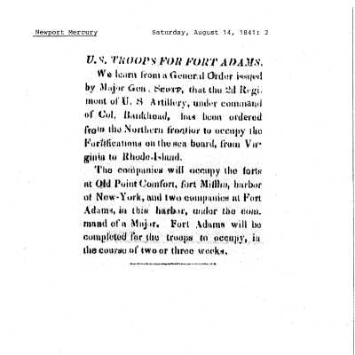 1841 NM Troops for Fort Adams