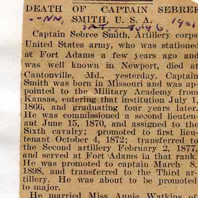 Fort Adams: DEATH OF CAPTAIN SEBRER SMITH