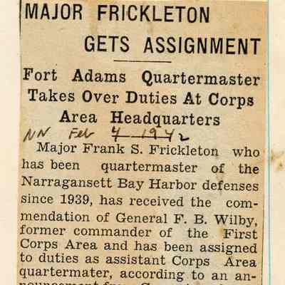 Fort Adams: MAJOR FRICKLETON GETS ASSIGNMENT