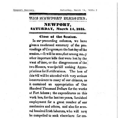 1835 NM Appropriations Controversy Our Laborers and Irish