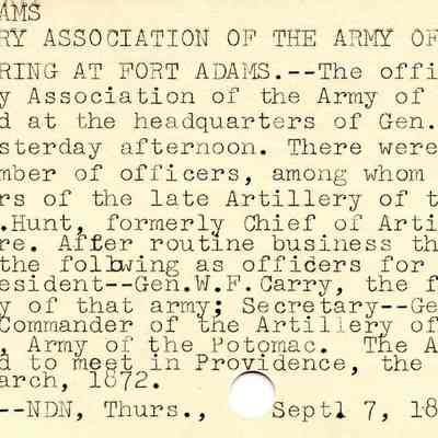 Fort Adams: ARTILLERY ASSOCIATATION