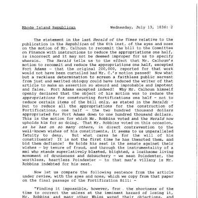 1836 RI Republican Senate Vote on Appropriations