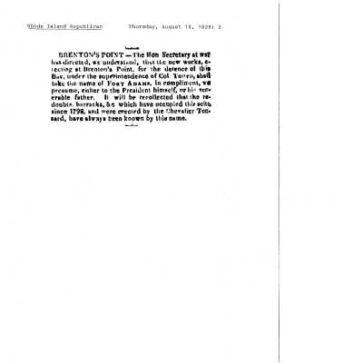 1828 RI Republicn Naming Fort Adams