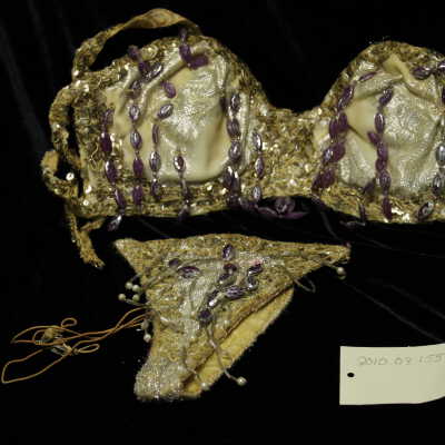 Costume - Thong & Bra Set- Silver, Silver Sequin w/ Purple Bead Strands