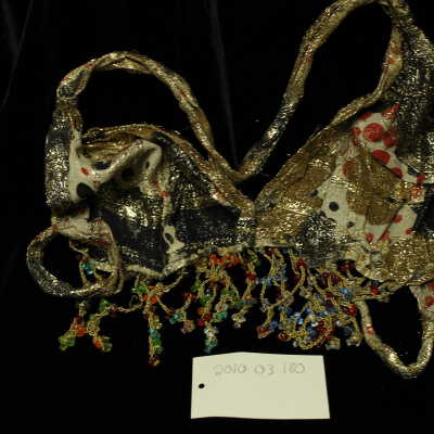 Costume - bra, black/cream/red gold metallic with multicolour strands