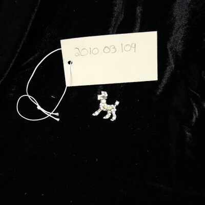 Costume - Jewelry-pin-silver-dog with clear rhinestones