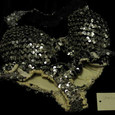 Costume - Bra & Thong Set- Black, Silver Sequin