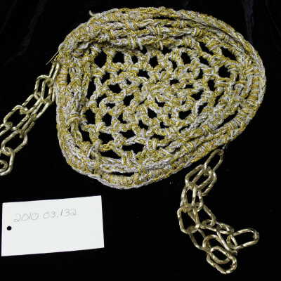 costume - hat w/ earrings gold & silver, knitted hat