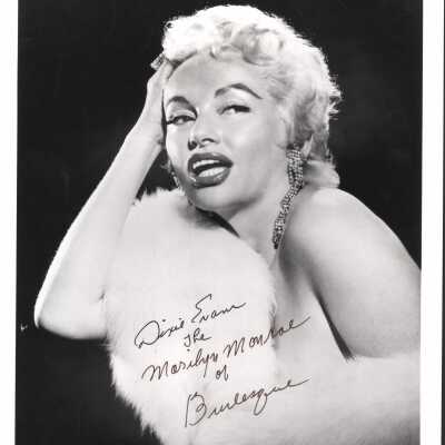 Photo - Dixie Evans B&W in white fur, signed