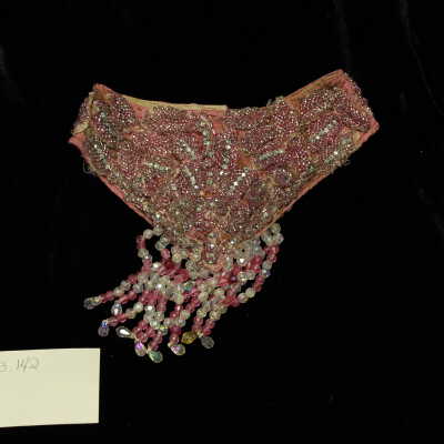 Costume - Neck Piece Pink beaded w/ rhinestones/ pink&white bead strands