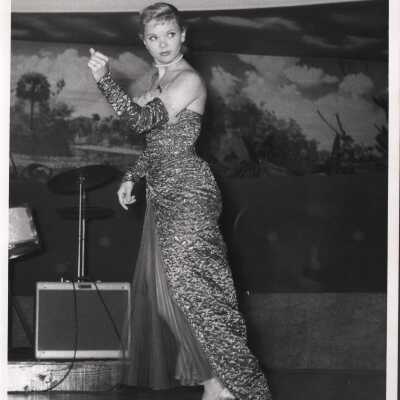 Photo - Candy Barr B&W Sequin gown on stage